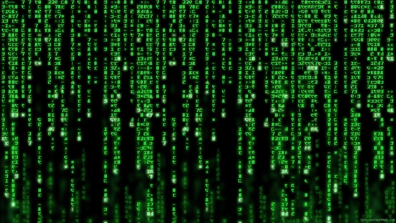 A running wall of green code as seen in the movie The Matrix