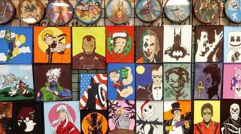 A grid of pop art featuring various popular characters